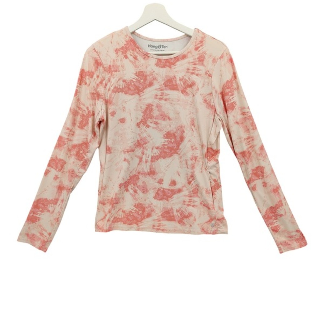 Hang Ten Women Surf UPF 50+ Rash Guard M Pink Tie Dye Long Sleeve Zip Pocket